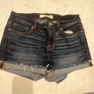 BKE Dark Blue Jean Shorts with Frayed Hem